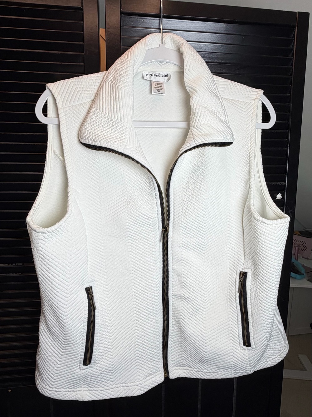 White Quilted Zip-Front Vest